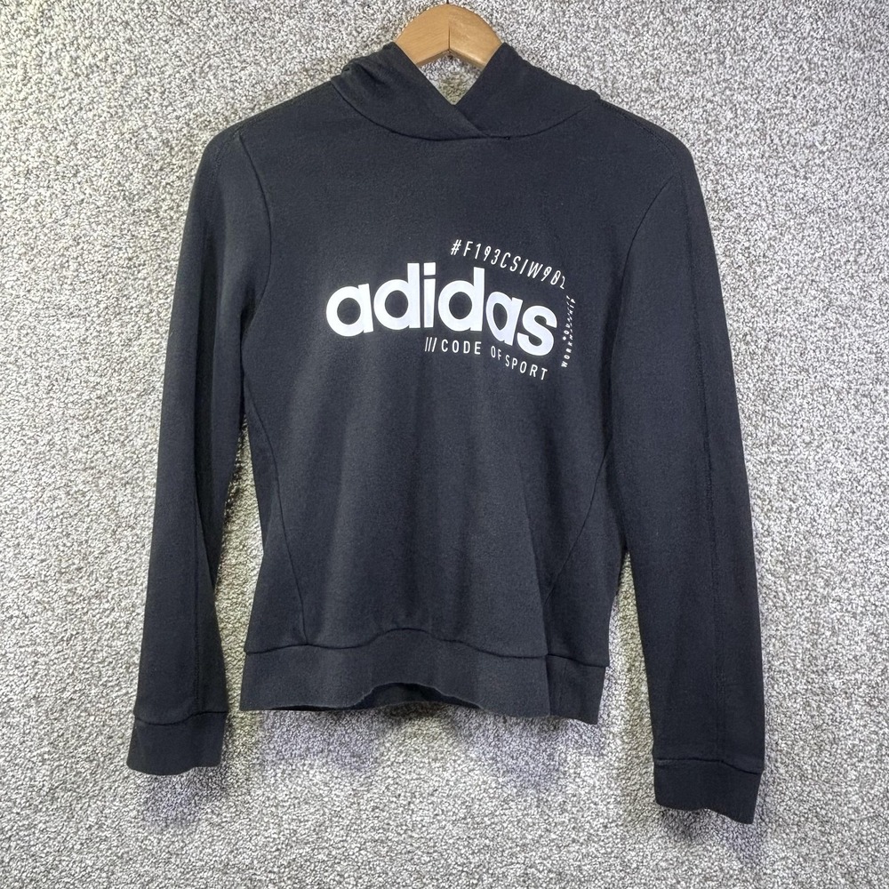 Adidas Hoodie Mens Medium Black Code Of Sport Fleece Graphic Pullover Sweatshirt